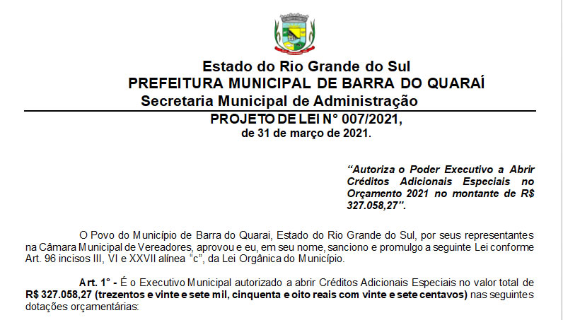 APROVADO MAIS R$ 327.058,27 PARA O ORÇAMENTO DA PREFEITURA