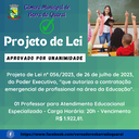 CÂMARA APROVA PROJETO DE LEI Nº 056/2023 POR UNANIMIDADE CÂMARA APROVA PROJETO DE LEI Nº 056/2023 POR UNANIMIDADE