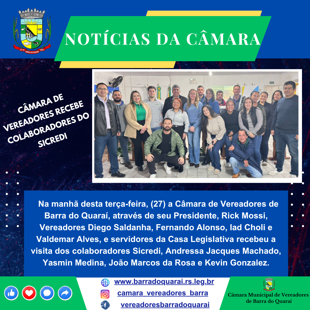 CÂMARA DE VEREADORES RECEBE COLABORADORES DO SICREDI