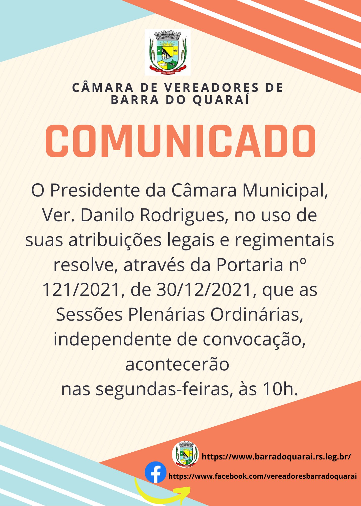 CÂMARA MUNICIPAL DE VEREADORES ESTABELECE NOVO DIA E HORÁRIO DAS SESSÕES ORDINÁRIAS/2022