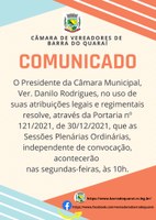 CÂMARA MUNICIPAL DE VEREADORES ESTABELECE NOVO DIA E HORÁRIO DAS SESSÕES ORDINÁRIAS/2022