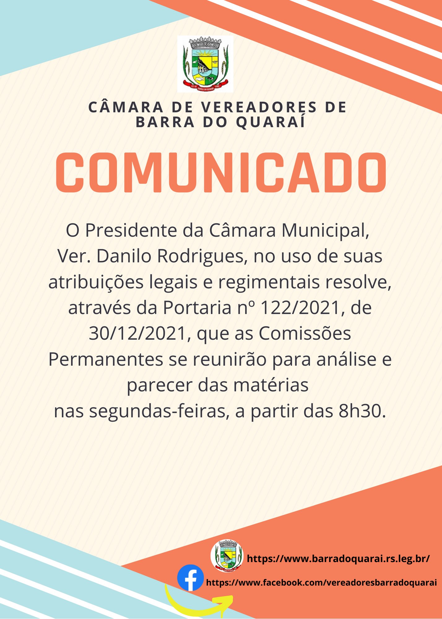 CÂMARA MUNICIPAL DE VEREADORES REGULAMENTA DIA E HORÁRIO DE TRABALHO DAS COMISSÕES PERMANENTES