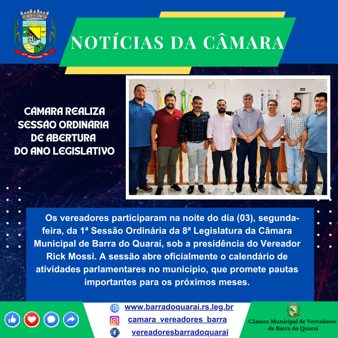 CÂMARA REALIZA SESSÃO ORDINÁRIA DE ABERTURA  DO ANO LEGISLATIVO