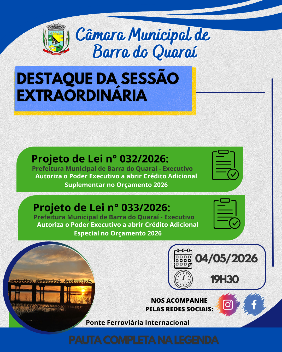 CRONOGRAMA PLENÁRIA EXTRAORDINÁRIA N° 09/2026