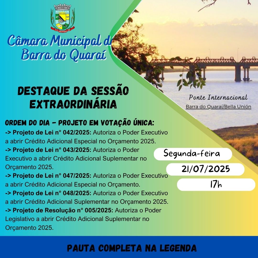 PAUTA SESSÃO EXTRAORDINÁRIA