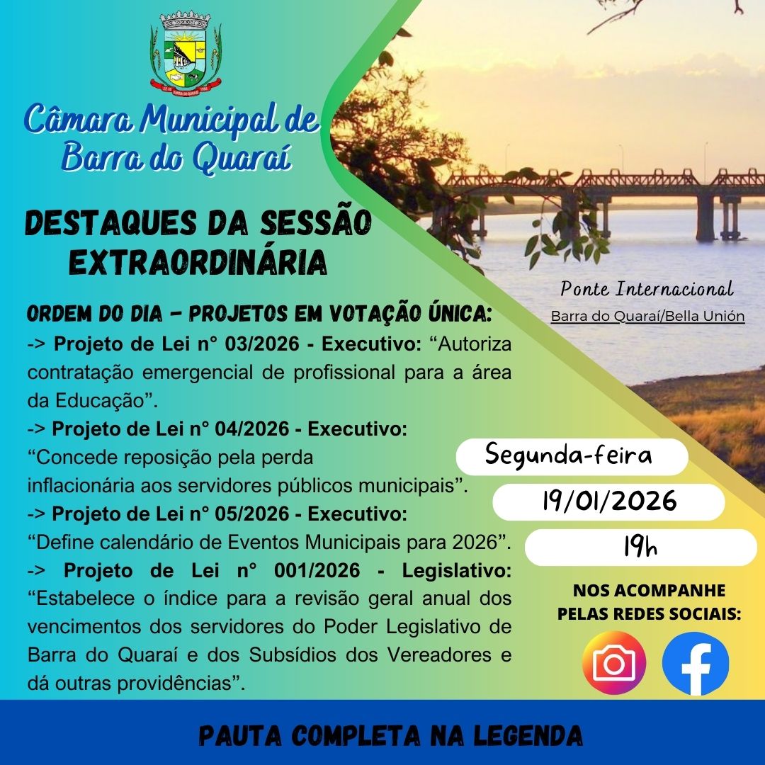PAUTA SESSÃO EXTRAORDINÁRIA N° 002/2026