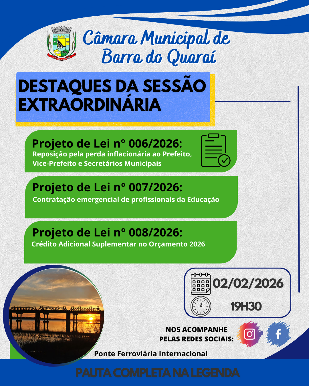 PAUTA SESSÃO EXTRAORDINÁRIA N° 003/2026