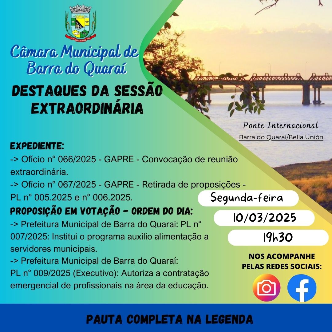 PAUTA SESSÃO EXTRAORDINÁRIA N° 04/2025