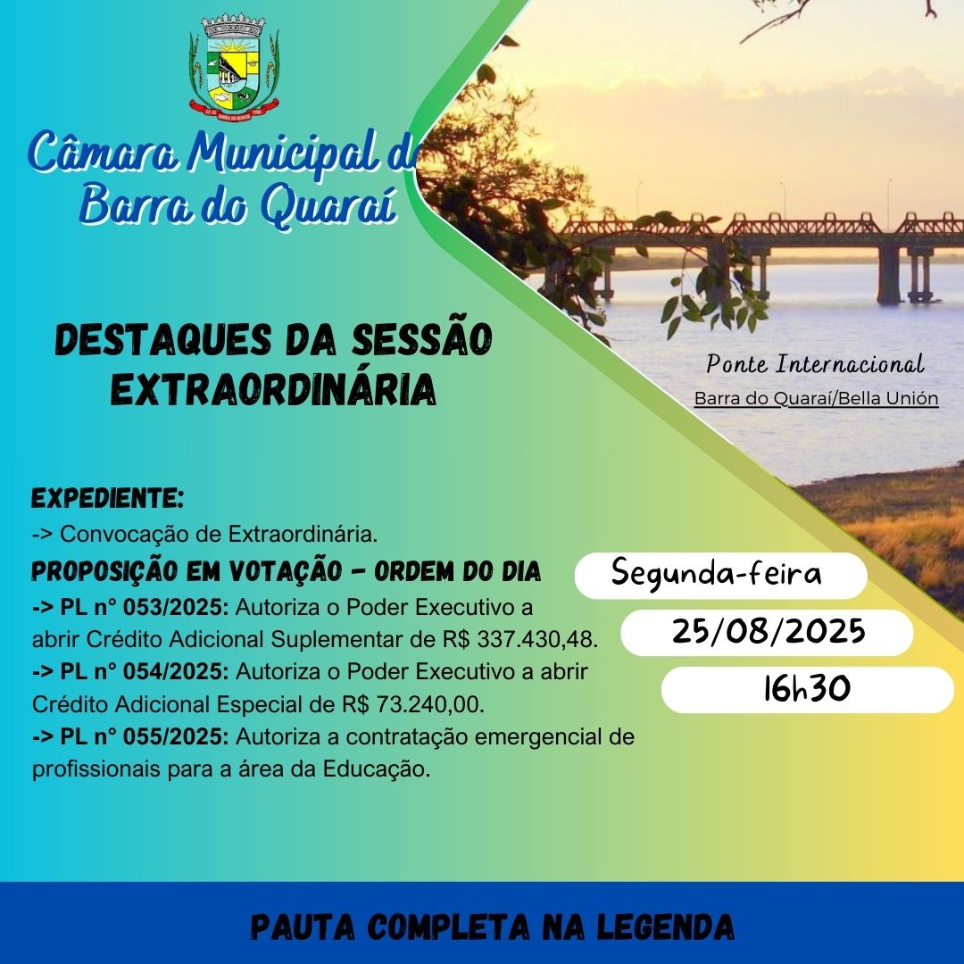 PAUTA SESSÃO EXTRAORDINÁRIA N° 16/2025