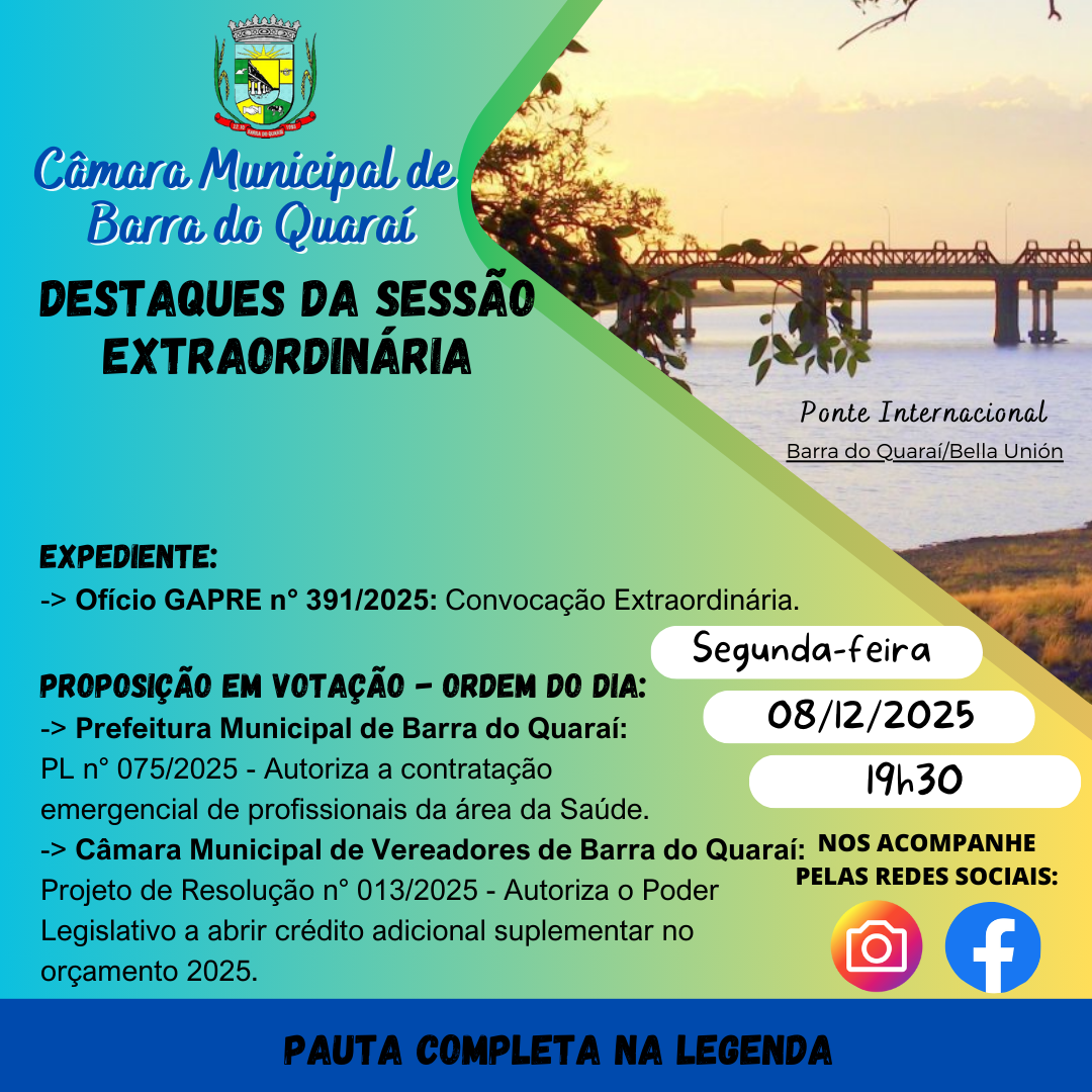PAUTA SESSÃO EXTRAORDINÁRIA N° 24/2025