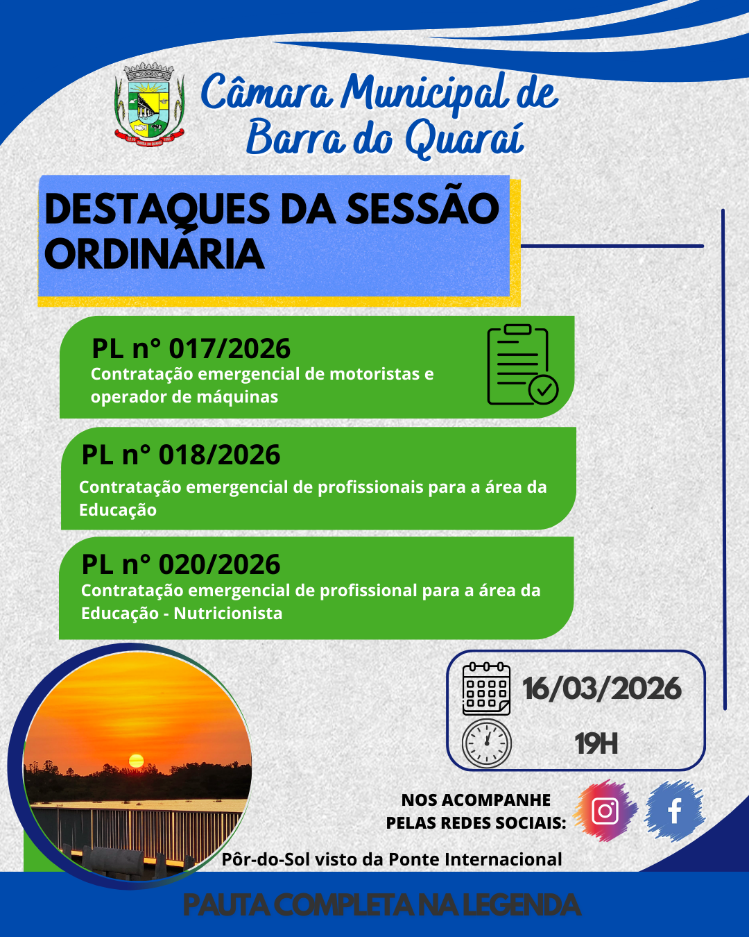 PAUTA SESSÃO ORDINÁRIA N° 006/2026