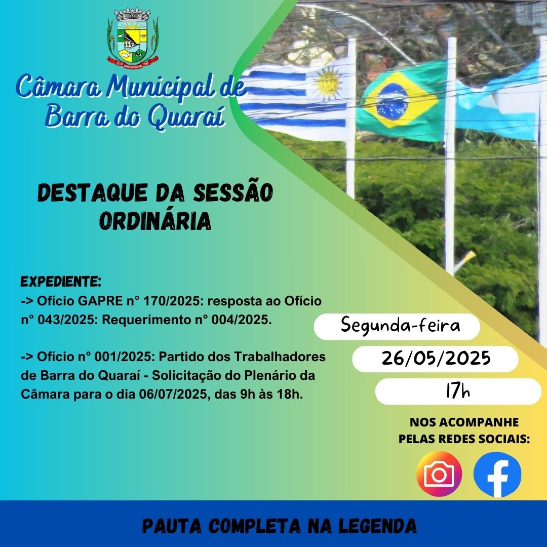 PAUTA SESSÃO ORDINÁRIA n° 015/2025