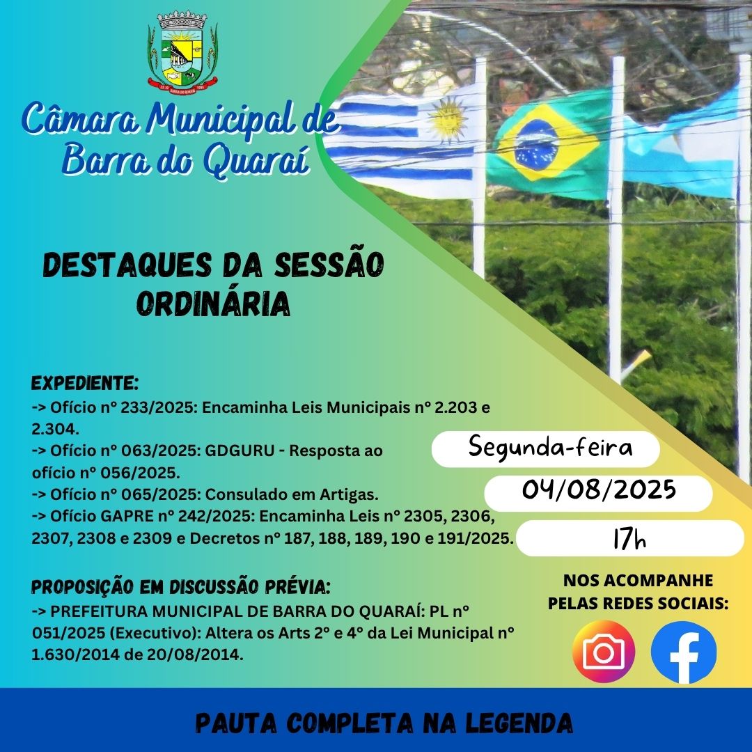 PAUTA SESSÃO ORDINÁRIA N° 23/2025