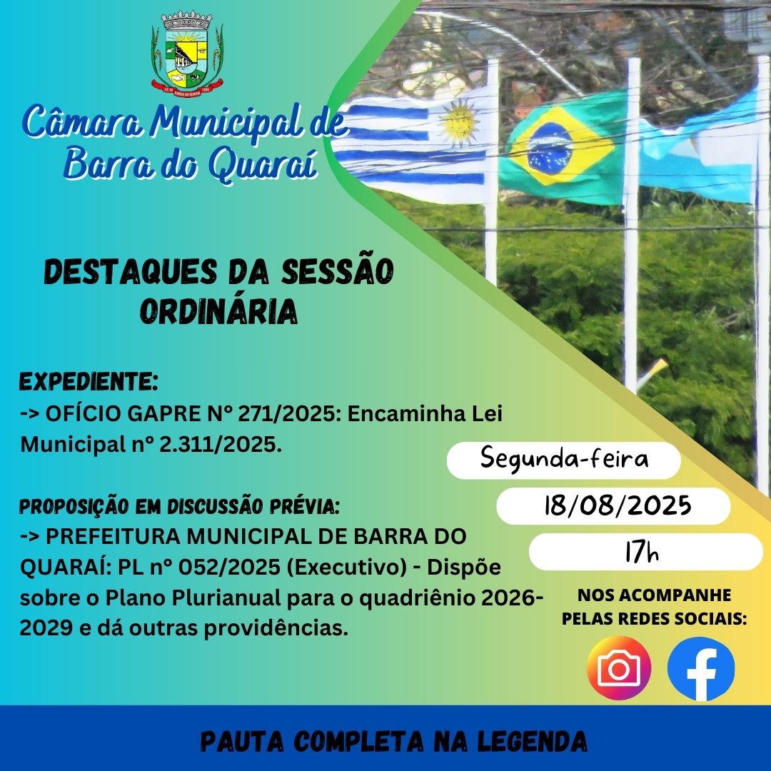 PAUTA SESSÃO ORDINÁRIA N° 25/2025