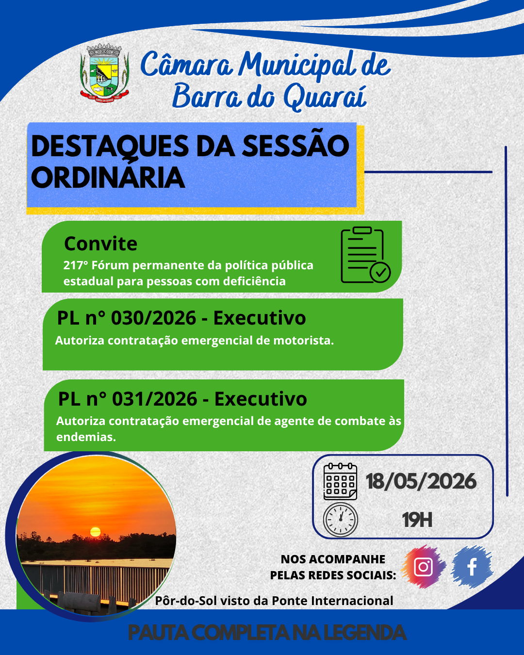 PAUTA SESSÃO PLENÁRIA ORDINÁRIA N° 14/2026