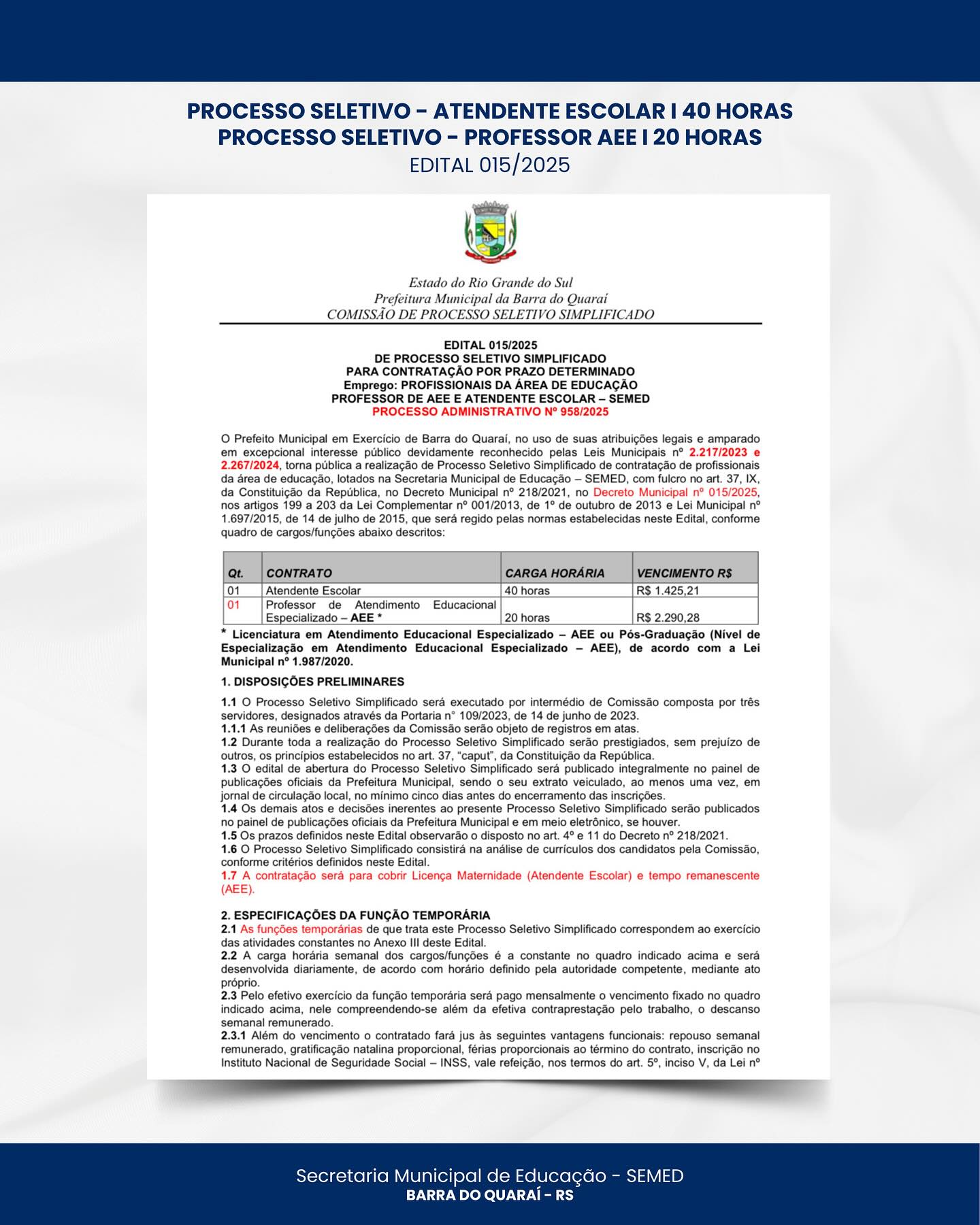 PROCESSOS SELETIVOS ABERTOS