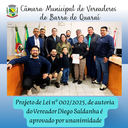 PROJETO DE LEI N° 002/2025 APROVADO POR UNANIMIDADE PROJETO DE LEI N° 002/2025 APROVADO POR UNANIMIDADE