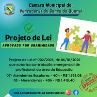 PROJETO DE LEI N° 002/2026 - APROVADO POR UNANIMIDADE
