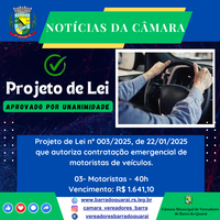 PROJETO DE LEI N° 003/2025 - APROVADO POR UNANIMIDADE